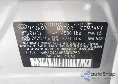 2011 Hyundai Sonata Hybrid из США, поврежденный, VIN KMHEC4A44BA004759